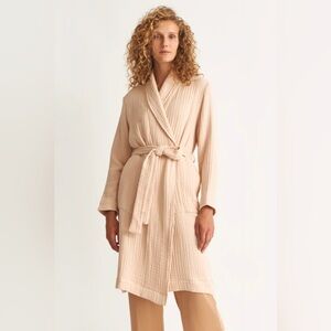 Skin Zoey Organic Cotton Gauze Midi Length Robe, Ballet Pink, Size Large